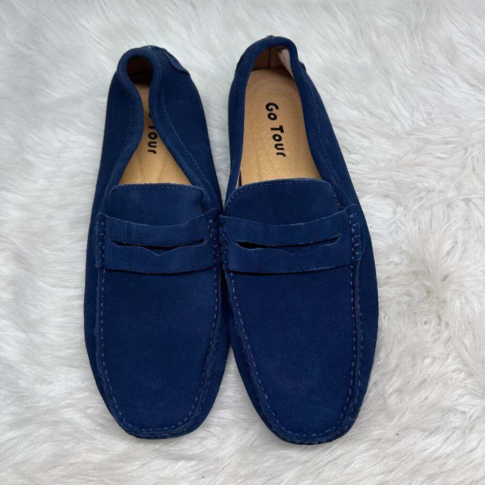 Go‎ Tour Mens Handmade Suede Leather Casual Loafers Shoes NAVY